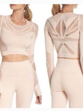 ALO YOGA - Women's Lightweight Openwork Knit Top - Beige - L - never worn